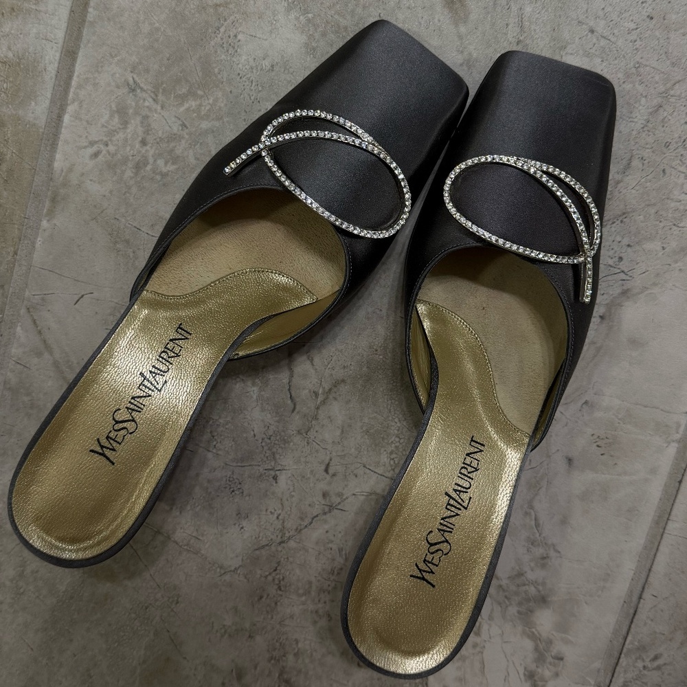 Vintage Yves Saint Laurent Rhinestone-Embellished Mules – Size 7.5